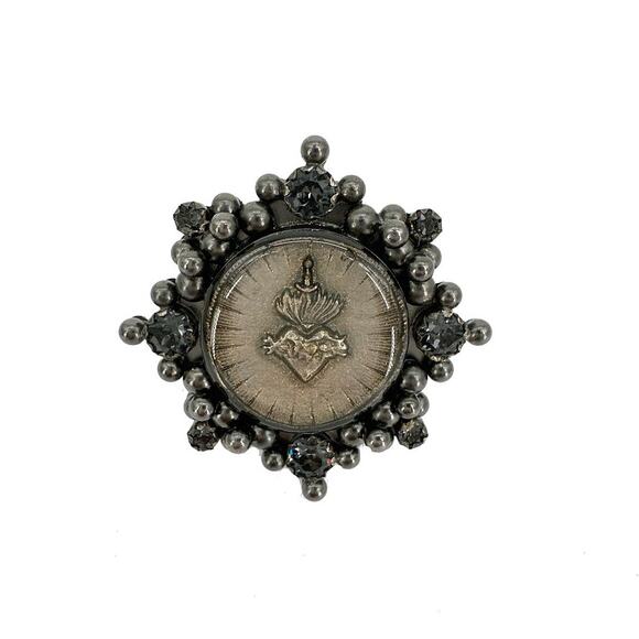 VIRGINS SAINTS & ANGELS VSA Cloister Sacred Heart Ring Gunmetal Size 6 - Picture 1 of 6